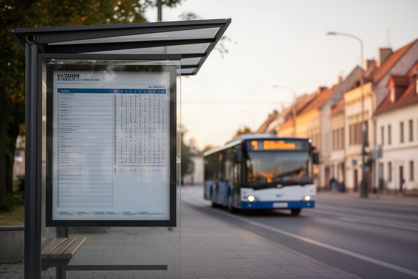 Przystanek autobusowy z nadjeżdżającym autobusem